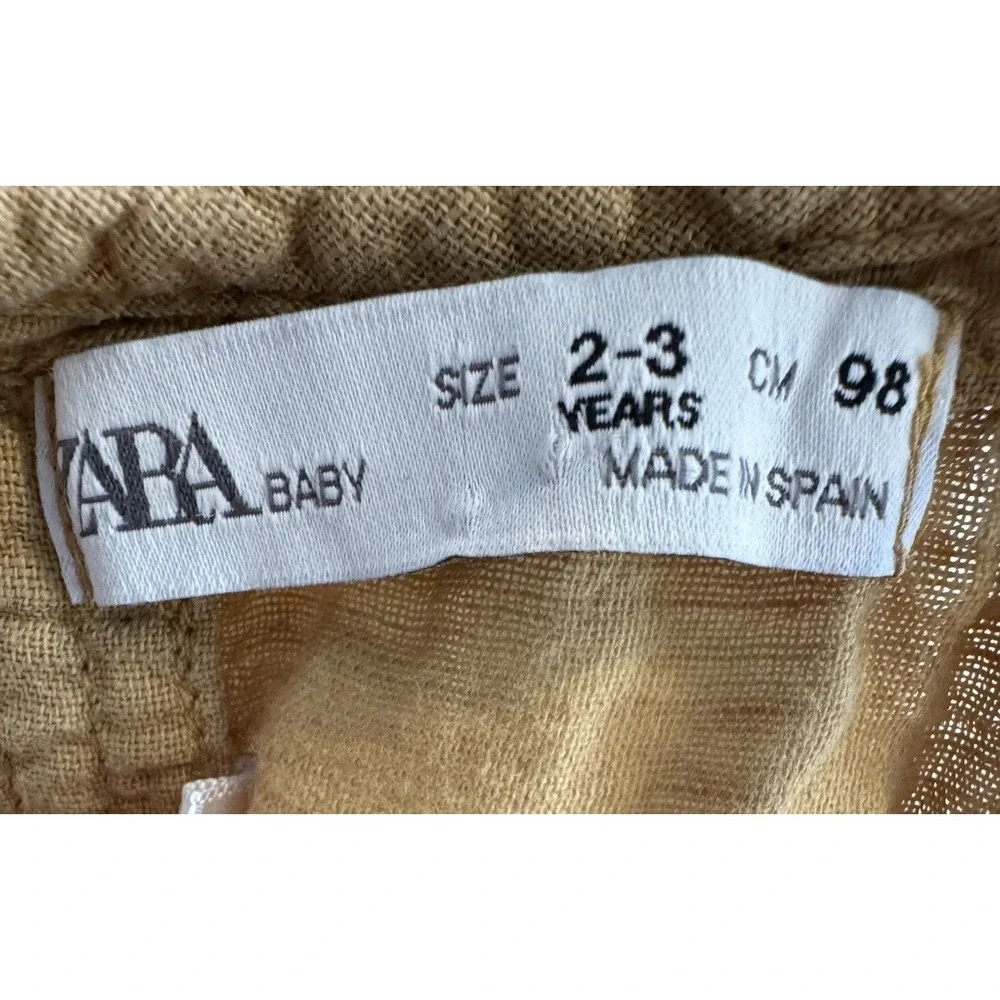 ZARA Baby Linen/cotton Blend Ruffle Sleeveless Romper Tan 2-3 Years Unisex